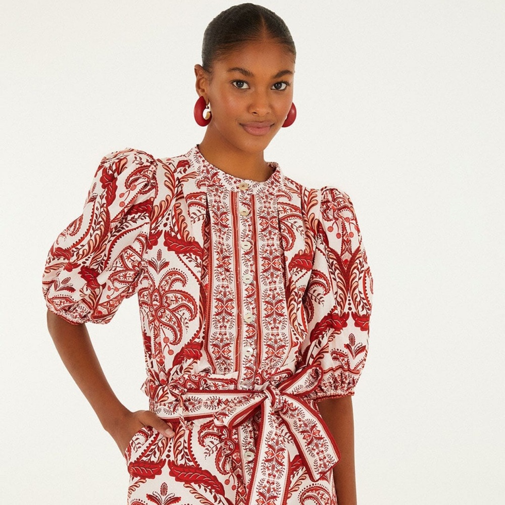 FARM Rio Off-White Tropical Cameo Organic Cotton Romper